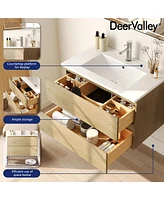 DeerValley 30'' Wall Mounted Bathroom Vanity with Ceramic Sink Top, Pre-assembled Floating Bathroom Cabinet