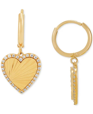 Diamond Heart Sunray Halo Dangle Hoop Earrings (1/4 ct. t.w.) in 14k Gold-Plated Sterling Silver