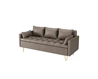 gaomon Modern 3-Seat Sofa Couch with Storage under Seat Cushion, Comfy Leather Fabric Sofa with 5 Pillows for Living Room, Bedroom, Apartment