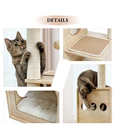 Slickblue Modern Luxury Cat Tree – Wooden Multi-Level Cat Tower Sky Castle with 2 Cozy Condos, Comfortable Perch