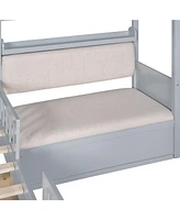 Slickblue Twin Size House Bed with Sofa, Kids Platform Bed with Two Drawers and Storage Shelf