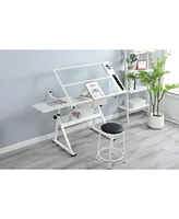 Slickblue Adjustable Tempered Glass Drafting Table with Chair for Art and Design Projects