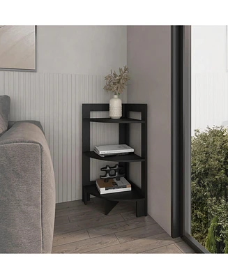 Fm Furniture Gisela Corner Shelf With Three Shelves, Black