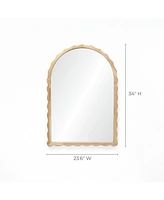 LuxenHome 34-Inch Tall Arch Natural Rubberwood Scalloped Frame Wall Mirror