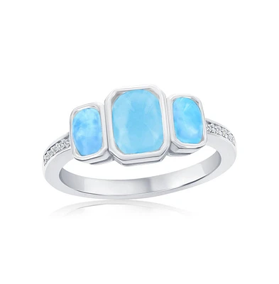 Caribbean Treasures Sterling Silver, Rectangle Larimar & Cz Ring