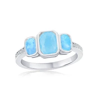 Caribbean Treasures Sterling Silver, Rectangle Larimar & Cz Ring