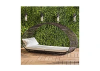 Lavina 91.25" Wicker Outdoor Patio Canopy Daybed Water Resistant Cushion (Multibrown/White)