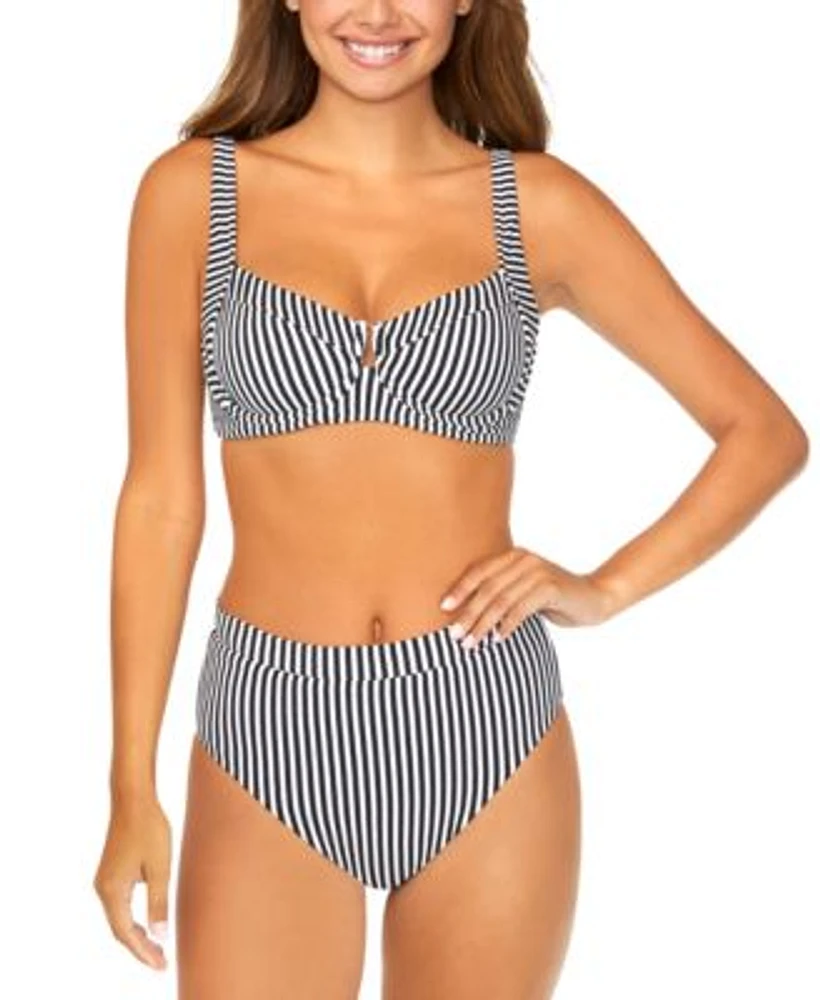 Raisins Juniors Printed Cutout Detail Bikini Top High Waisted Striped Bottoms