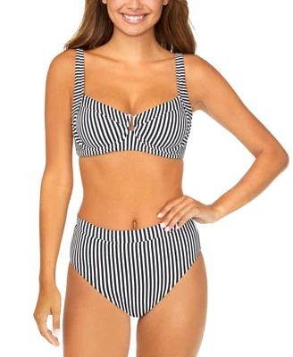 Raisins Juniors Printed Cutout Detail Bikini Top High Waisted Striped Bottoms