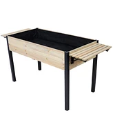 Raised Garden Bed, Metal Leg Wood Planter Boxes with Folding Storage Shelf, Elevated Planter Box for Growing Fresh Herbs, Vegetables, Flowers Great fo