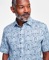 Club Room Men's Linen Mapleton Printed Short-Sleeve Shirt, Exclusively at Macy's