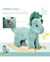 Streamdale Furniture Kids Plush Ride-On Rocking Horse Triceratops-shaped Plush Toy Rocker with Realistic Sounds for Child 36-72 Months Dark Green