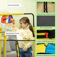 4.6' Kids Trampoline with Basketball Hoop, Horizontal Bar, 55" Indoor Trampoline with Net, Small Springfree Trampoline Gifts for Kids Toys, Ages