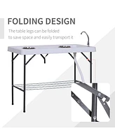 Folding Fish Cleaning Table with Sink, Portable Camping Table with Faucet Drainage Hose, Grid Rack and Fish Cleaning Kit for Picnic, Fishing, 50"