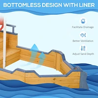 Wooden Kids Pirate Sandbox, Outdoor Sandboat with Bench Seats, Storage, Non-Woven Fabric Cloth for Backyard, Lawn