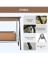 3-Person Porch Swing with Stand, Outdoor Swing for Patio Porch with Adjustable Tilt Canopy and Comfortable Swing Bench-Style Seat, Steel Frame, Brown
