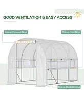 10' x 7' x 7' Walk-in Tunnel Greenhouse, Outdoor Green House with Anti-Tear Pe Cover, Zipper Doors and Mesh Windows, White