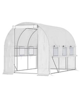 10' x 7' x 7' Walk-in Tunnel Greenhouse, Outdoor Green House with Anti-Tear Pe Cover, Zipper Doors and Mesh Windows, White