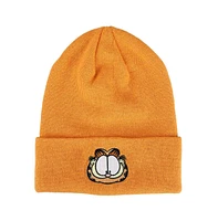 Garfield Men's Face Character Cuffed Flat Embroidery Logo on Orange Acrylic Knitted Woven Beanie