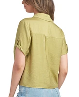 Bcx Juniors' Short Cuffed-Sleeve Utility Shirt