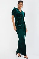 Quiz Women's Velvet Maxi Dress With Puff Sleeves