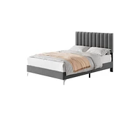gaomon Bed Frame Modern Velvet Upholstered 11 Inch Bed Frame with Headboard No Box Spring Needed
