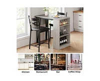 gaomon 3-Piece 36in Wooden Counter Height Dining Table Set for Kitchen, Dining Room w/Storage Shelves, Metal Frame, 2 Barstools