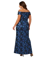 Adrianna Papell Plus Floral Jacquard Off-The-Shoulder Gown