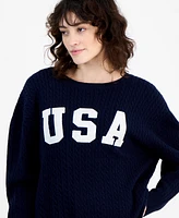 Hippie Rose Juniors' Cable-Knit Usa-Graphic Sweater