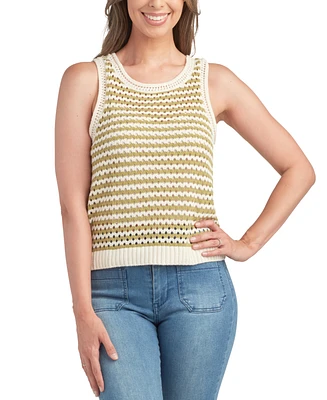 Bcx Juniors' Open-Stitch Striped Sleeveless Sweater