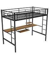 Slickblue Space-Saving Loft Bed with Desk and Shelf for Maximizing Bedroom or Dorm Room Storage