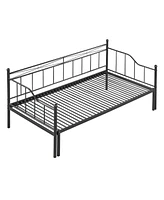 Slickblue Black Twin Size Metal Daybed with Trundle, No Box Spring Needed, Features Slat Support System