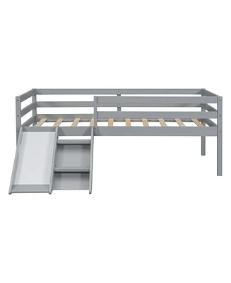 Slickblue Twin Low Loft Bed with Slide, Ladder, Safety Guardrails, No Box Spring Needed