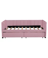 Slickblue Twin Size Upholstered Daybed with Ergonomic Design Backrest and 2 Drawers, Pink