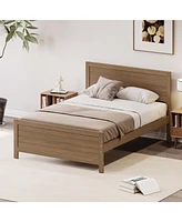 Slickblue Wood Platform Bed Frame with Headboard, Mattress Foundation with Wood Slat Support, No Box Spring Needed Walnut