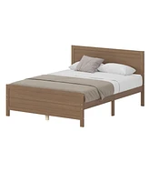 Slickblue Wood Platform Bed Frame with Headboard, Mattress Foundation with Wood Slat Support