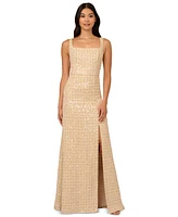 Adrianna Papell Petite Sequin-Boucle Square-Neck Gown