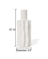 LuxenHome White Fluted Stoneware Table Vase