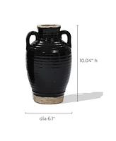 LuxenHome Black Jug 10-Inch Tall Terracotta Vase with Two Handles