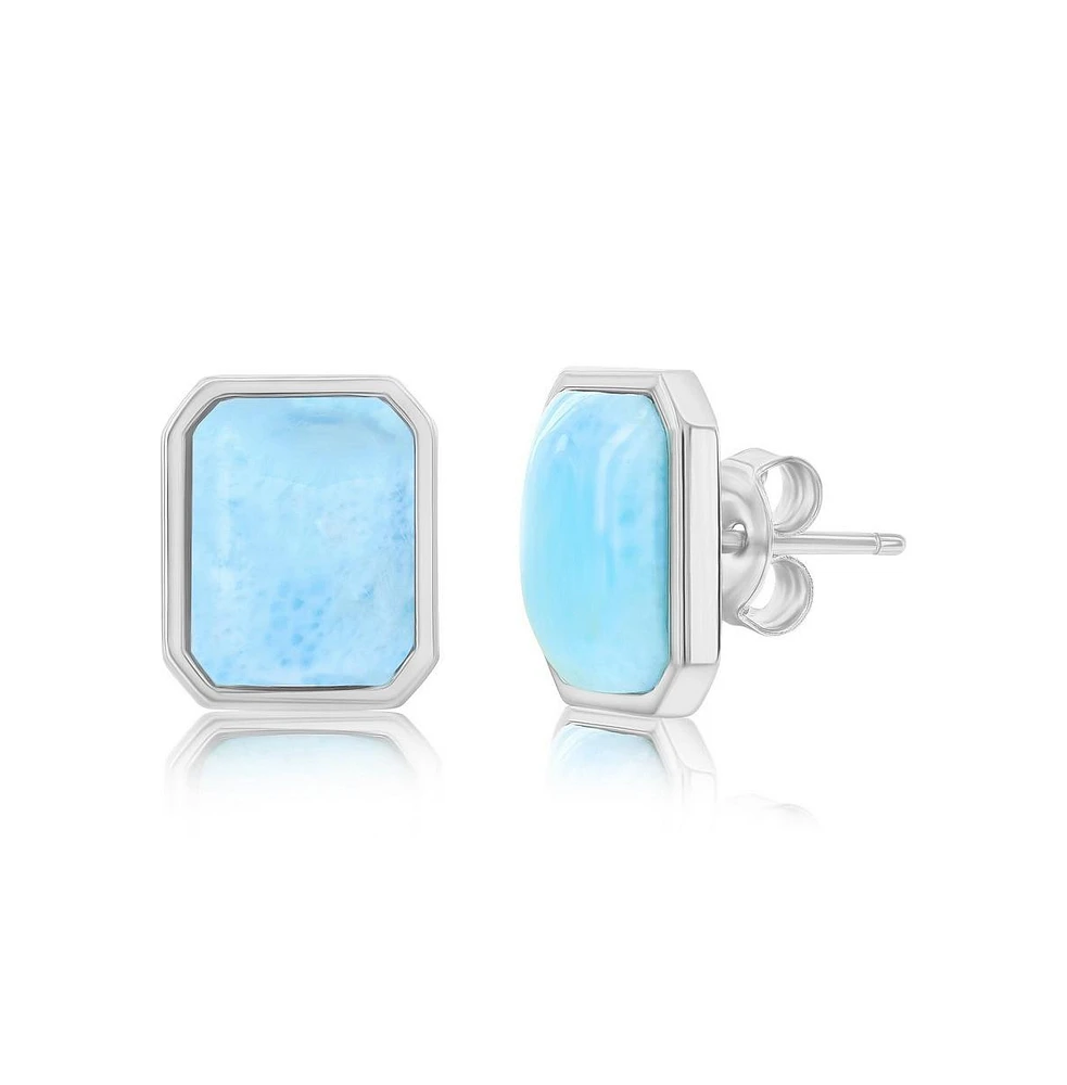 Caribbean Treasures Sterling Silve, Rectangle Larimar Stud Earrings