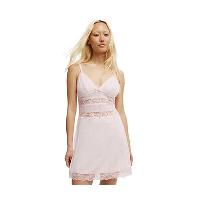 Cotton On Women's Peach Prc Lace Mesh Slip Nightie