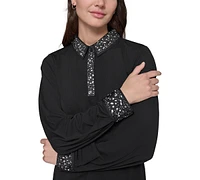 Karl Lagerfeld Paris Women's Embellished Polo Top