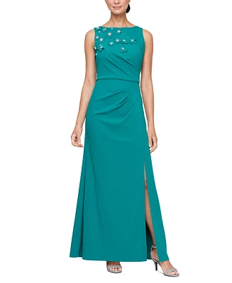 Alex Evenings Women's Floral-Applique Ruched Gown