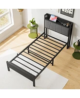 Slickblue Twin Size Bed Frame with Storage Headboard and Built-in Charging Station