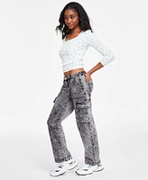 Madden Girl Juniors' Wide-Leg Cargo Skater Jeans