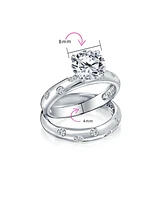 Bling Jewelry Etoile Cubic Zirconia 2CTW Cz Band Ring Set For Women .925 Sterling Silver