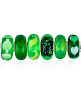 Bling Jewelry Mixed Set Of 6 Bundle Translucent Shades Green Swirl Floral Murano Glass Charm Bead Spacer .925 Sterling Silver Core Fits Europ