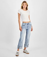 Indigo Rein Juniors' Faded Mid-Rise Cuffed Capri Jeans