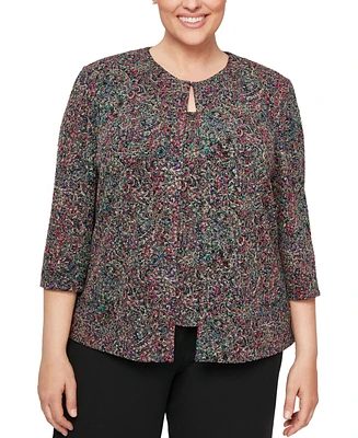 Alex Evenings Plus 3/4-Sleeve Jacquard Jacket & Tank Top Set