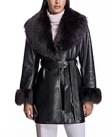 Julia & Stella by Maximilian Women's Wrap Coat with Shearling Trim